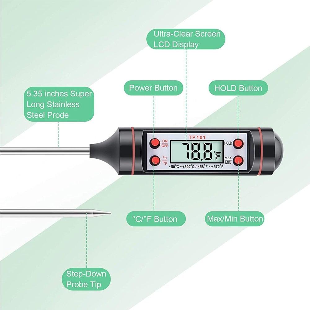 Meat Digital Cooking Food Kitchen BBQ Thermometer Digital Candy Candle Thermometer Cooking Kitchen BBQ Grill Thermometer Probe Instant Read Thermometer for Liquids Pork Milk Water Milk Oil Liquid Oven Digital Temperature Sensor Meter Thermocouple Stevvex