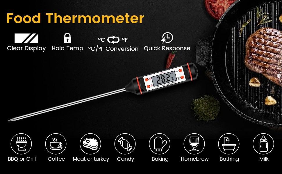 Meat Digital Cooking Food Kitchen BBQ Thermometer Digital Candy Candle Thermometer Cooking Kitchen BBQ Grill Thermometer Probe Instant Read Thermometer for Liquids Pork Milk Water Milk Oil Liquid Oven Digital Temperature Sensor Meter Thermocouple Stevvex