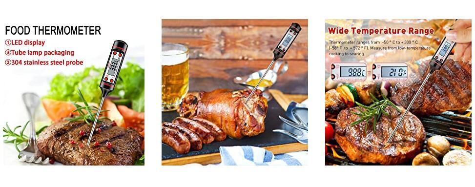 Meat Thermometer Digital Cooking Food Digital Candy Cooking Thermometer Kitchen Cooking Thermometer Instant Read for BBQ Grill Oil Milk Bath Water Deep Fry Kitchen BBQ Probe Water Milk Oil Liquid Oven Digital Temperature Sensor Meter Thermocouple Stevvex
