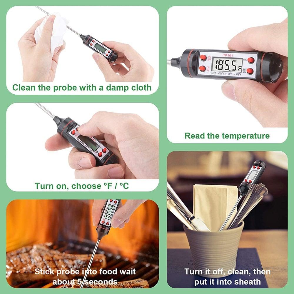 Meat Thermometer Digital Cooking Food Digital Candy Cooking Thermometer Kitchen Cooking Thermometer Instant Read for BBQ Grill Oil Milk Bath Water Deep Fry Kitchen BBQ Probe Water Milk Oil Liquid Oven Digital Temperature Sensor Meter Thermocouple Stevvex