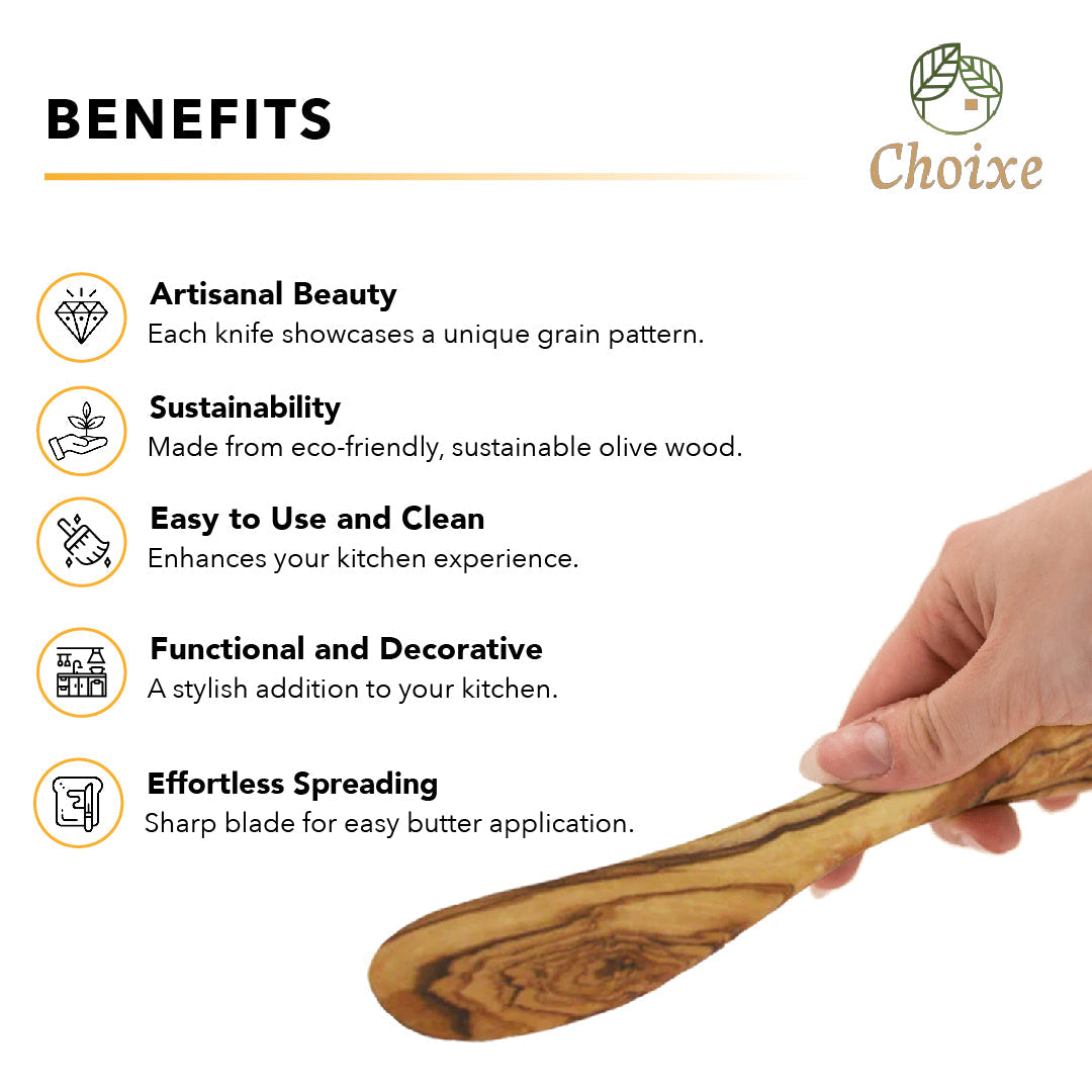 Mediterranean Olive Wood Butter Knife Handcrafted Smooth Single-Piece