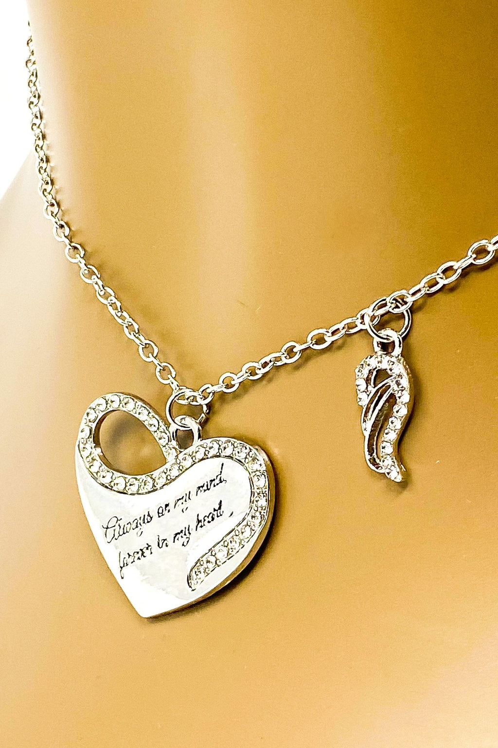 Memorial Heart Necklace Always On My Mind Pendant Silver
