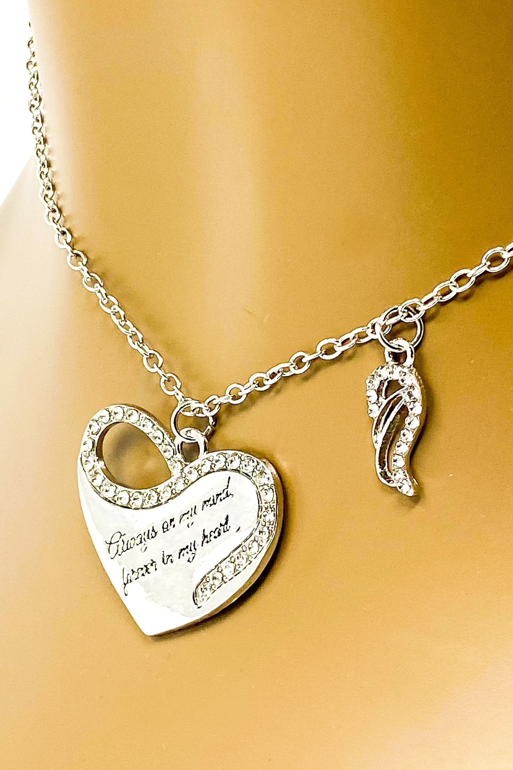 Memorial Heart Necklace Always On My Mind Pendant Silver