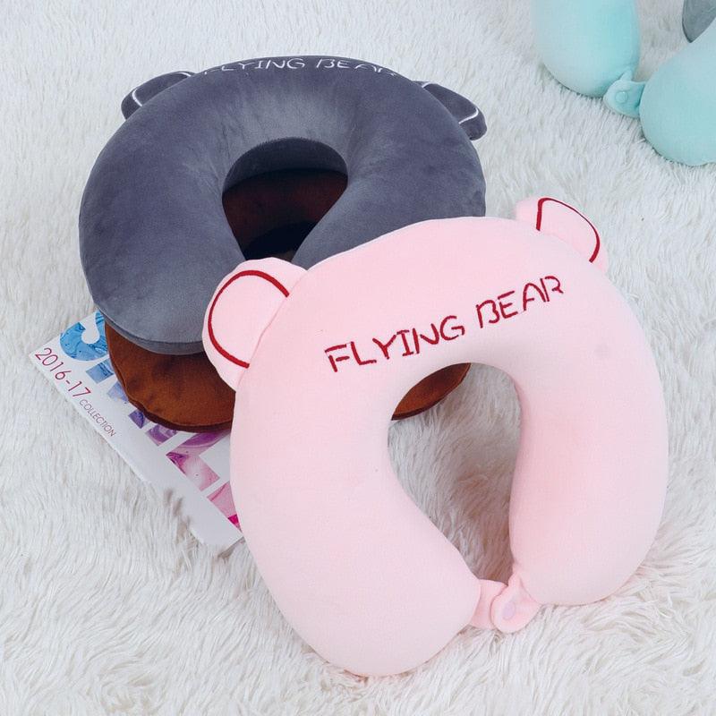 Memory Foam U-Shaped Pillow Slow Rebound Neck Pillow Nap Airplane Pillow Travel Cartoon Memory U-Shaped Headrest Long Trip Memory Foam Pillow with Snap U-Shaped Airplane Car Flight Head Neck Support Pillow with Washable Cover Stevvex