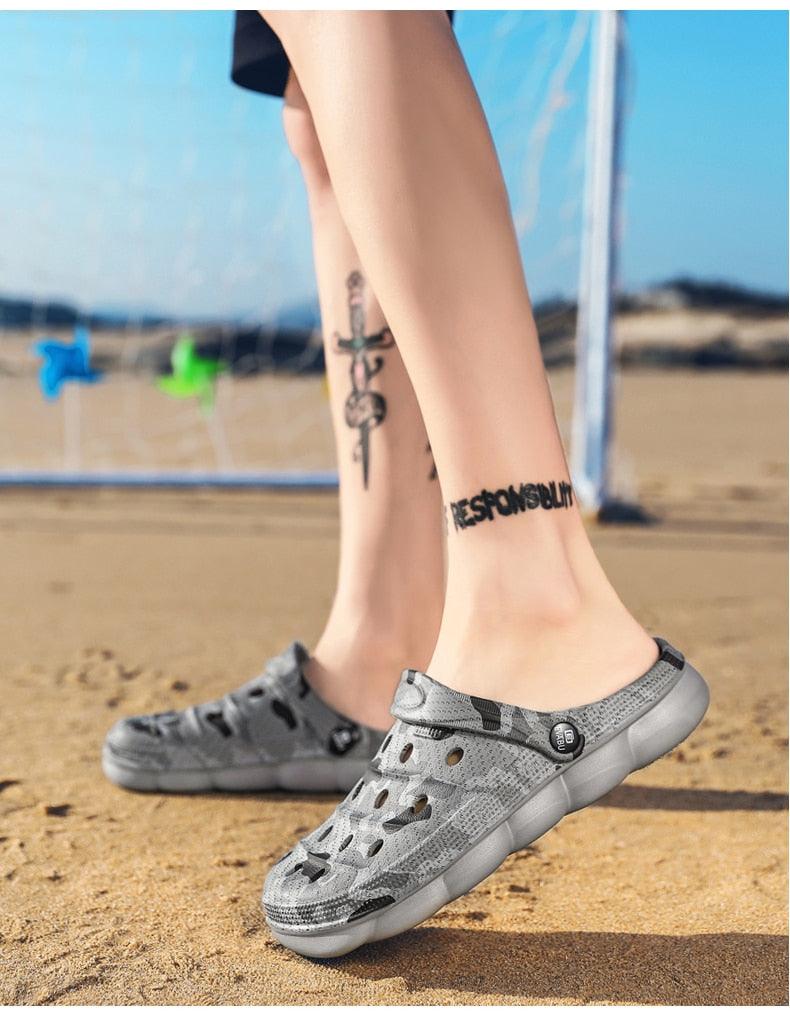 Men Causal Summer Sandals Garden Clogs Soft Memory Hospital Shoes Men Slip On Beach Water Sandals Anti-Skid Water Shoes Summer Garden Camouflage Men Walking Clogs Stevvex