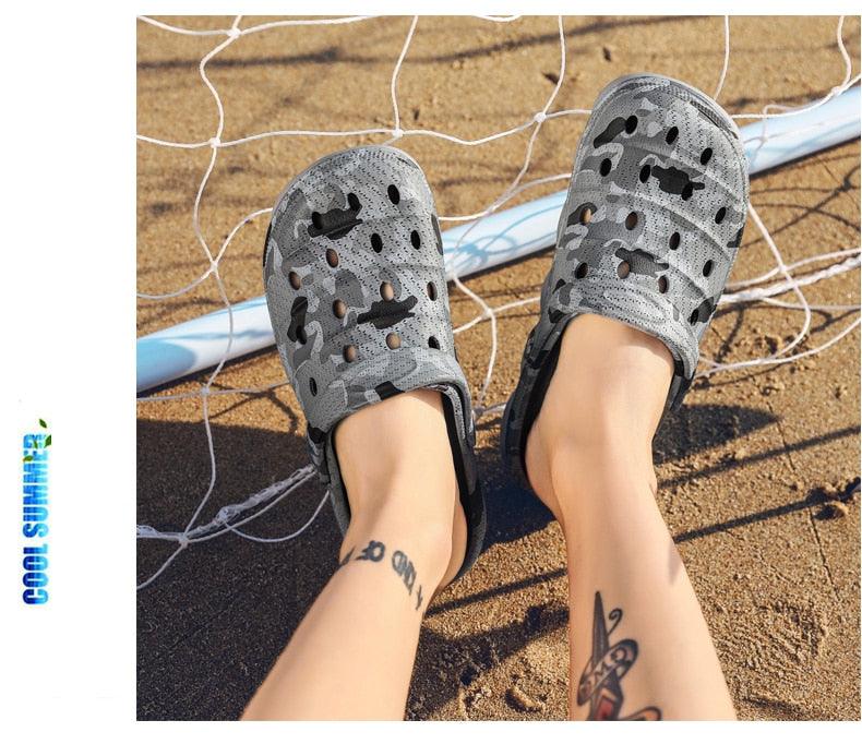 Men Causal Summer Sandals Garden Clogs Soft Memory Hospital Shoes Men Slip On Beach Water Sandals Anti-Skid Water Shoes Summer Garden Camouflage Men Walking Clogs Stevvex