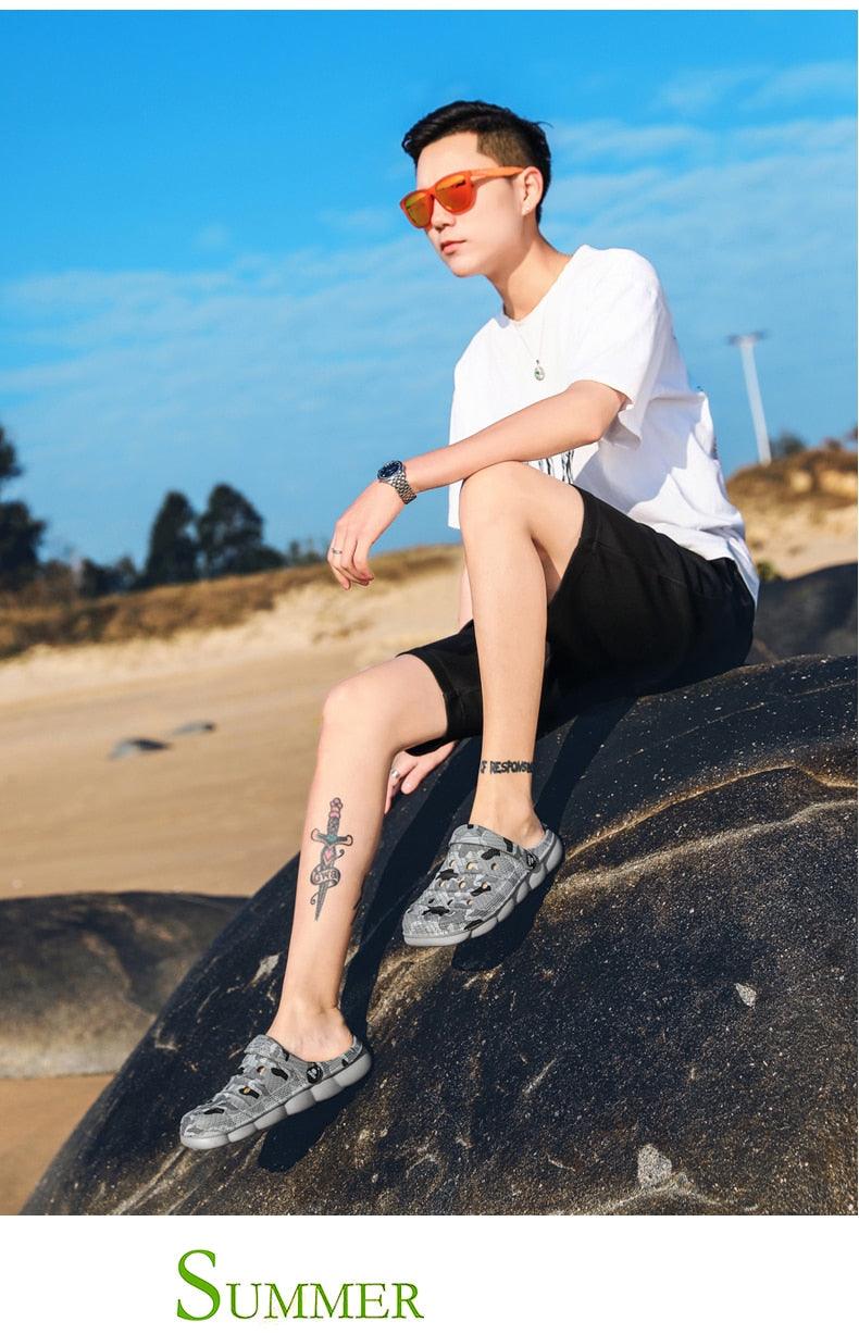 Men Causal Summer Sandals Garden Clogs Soft Memory Hospital Shoes Men Slip On Beach Water Sandals Anti-Skid Water Shoes Summer Garden Camouflage Men Walking Clogs Stevvex