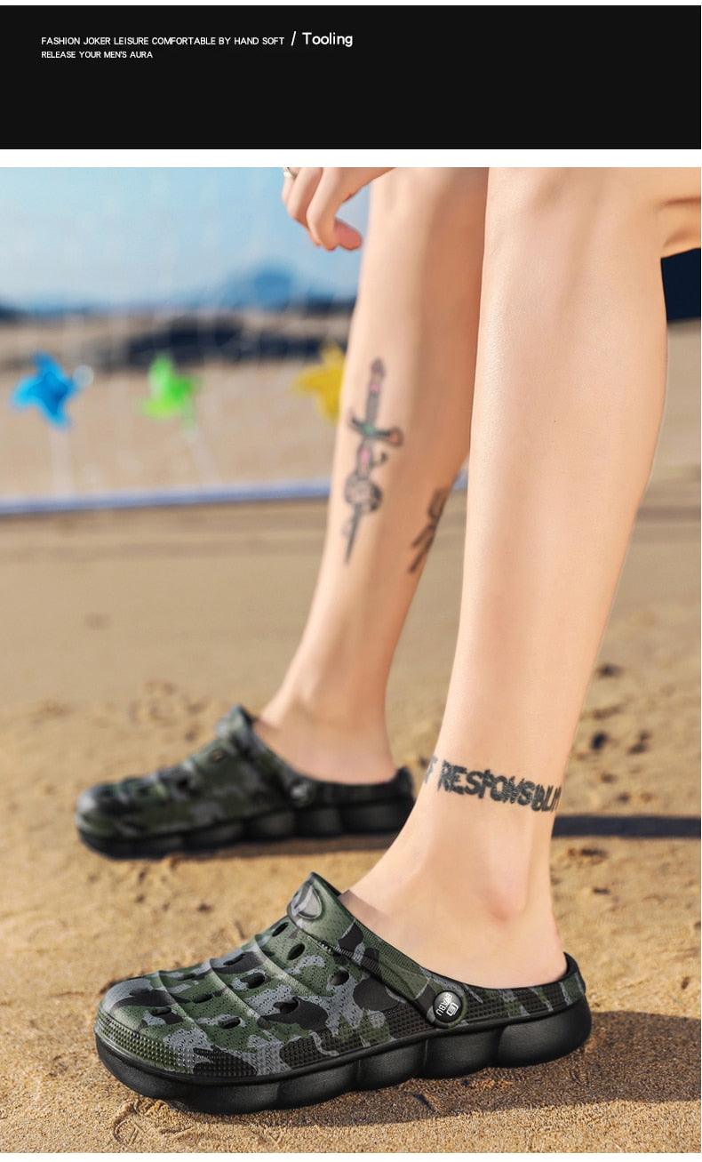 Men Causal Summer Sandals Garden Clogs Soft Memory Hospital Shoes Men Slip On Beach Water Sandals Anti-Skid Water Shoes Summer Garden Camouflage Men Walking Clogs Stevvex