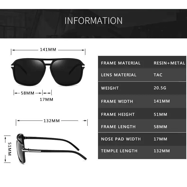 Men Elegant Cool Square Style Fashion Polarized Sunglasses Driving Vintage Design UV400 Sun Glasses Stevvex