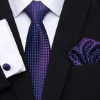 Men Elegant Red Silk Tie Classic Necktie Cufflinks Set Business Necktie With Handkerchief Perfect Match With Wedding Suit Stevvex