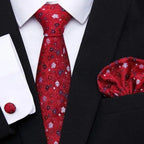 Men Elegant Red Silk Tie Classic Necktie Cufflinks Set Business Necktie With Handkerchief Perfect Match With Wedding Suit Stevvex
