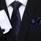 Men Elegant Red Silk Tie Classic Necktie Cufflinks Set Business Necktie With Handkerchief Perfect Match With Wedding Suit Stevvex