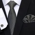 Men Elegant Red Silk Tie Classic Necktie Cufflinks Set Business Necktie With Handkerchief Perfect Match With Wedding Suit Stevvex