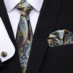 Men Elegant Red Silk Tie Classic Necktie Cufflinks Set Business Necktie With Handkerchief Perfect Match With Wedding Suit Stevvex