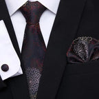Men Elegant Red Silk Tie Classic Necktie Cufflinks Set Business Necktie With Handkerchief Perfect Match With Wedding Suit Stevvex