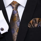 Men Elegant Red Silk Tie Classic Necktie Cufflinks Set Business Necktie With Handkerchief Perfect Match With Wedding Suit Stevvex