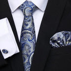 Men Elegant Red Silk Tie Classic Necktie Cufflinks Set Business Necktie With Handkerchief Perfect Match With Wedding Suit Stevvex