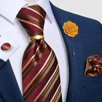 Men Luxury Red Silk Necktie Matching Cufflinks Set For Men Bridegroom Wedding Business Necktie Elegant Design Ideal Gift For Men Stevvex
