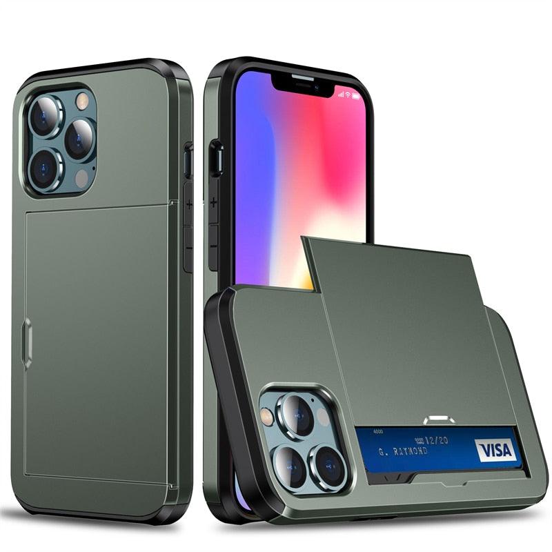 Men Luxury Wallet Card Holder Slot Phone Case For iPhone 13 Pro 12 Pro Max Business Phone Card Holder Bumper Cover Storage Case Compatible With iPhone Stevvex