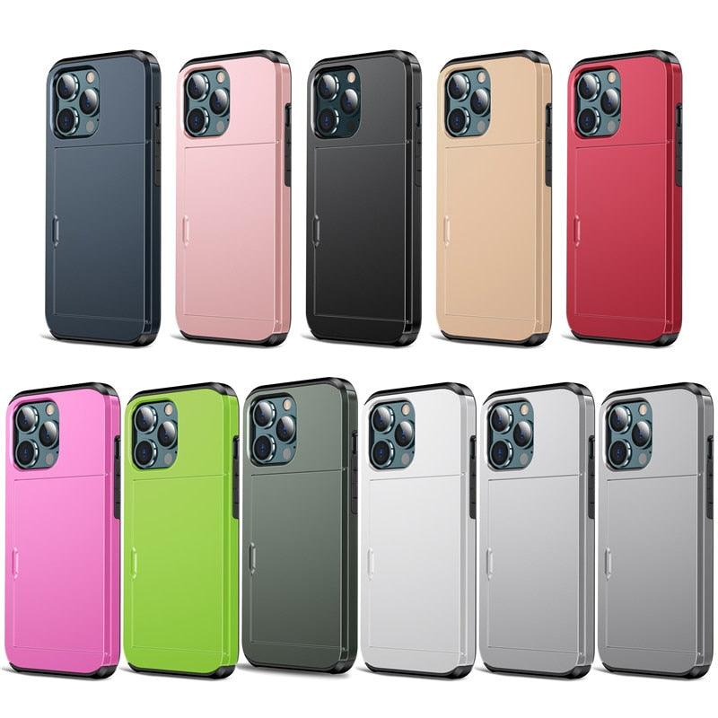 Men Luxury Wallet Card Holder Slot Phone Case For iPhone 13 Pro 12 Pro Max Business Phone Card Holder Bumper Cover Storage Case Compatible With iPhone Stevvex