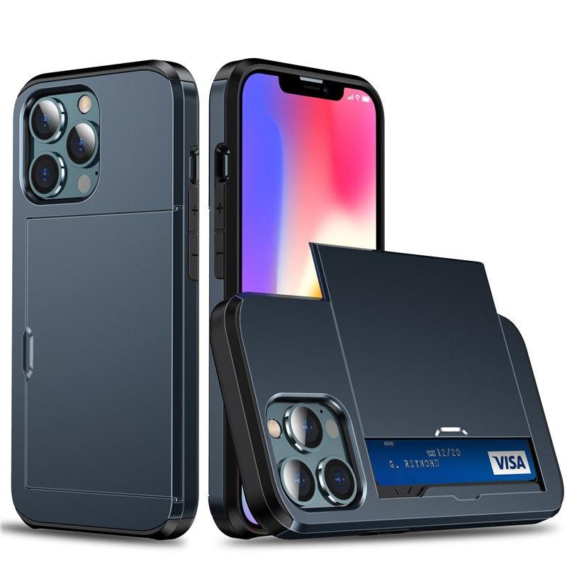 Men Luxury Wallet Card Holder Slot Phone Case For iPhone 13 Pro 12 Pro Max Business Phone Card Holder Bumper Cover Storage Case Compatible With iPhone Stevvex