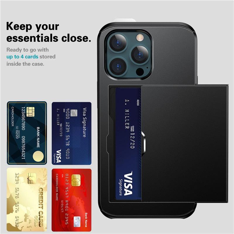 Men Luxury Wallet Card Holder Slot Phone Case For iPhone 13 Pro 12 Pro Max Business Phone Card Holder Bumper Cover Storage Case Compatible With iPhone Stevvex