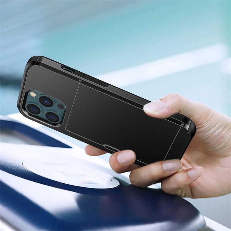 Men Luxury Wallet Card Holder Slot Phone Case For iPhone 13 Pro 12 Pro Max Business Phone Card Holder Bumper Cover Storage Case Compatible With iPhone Stevvex