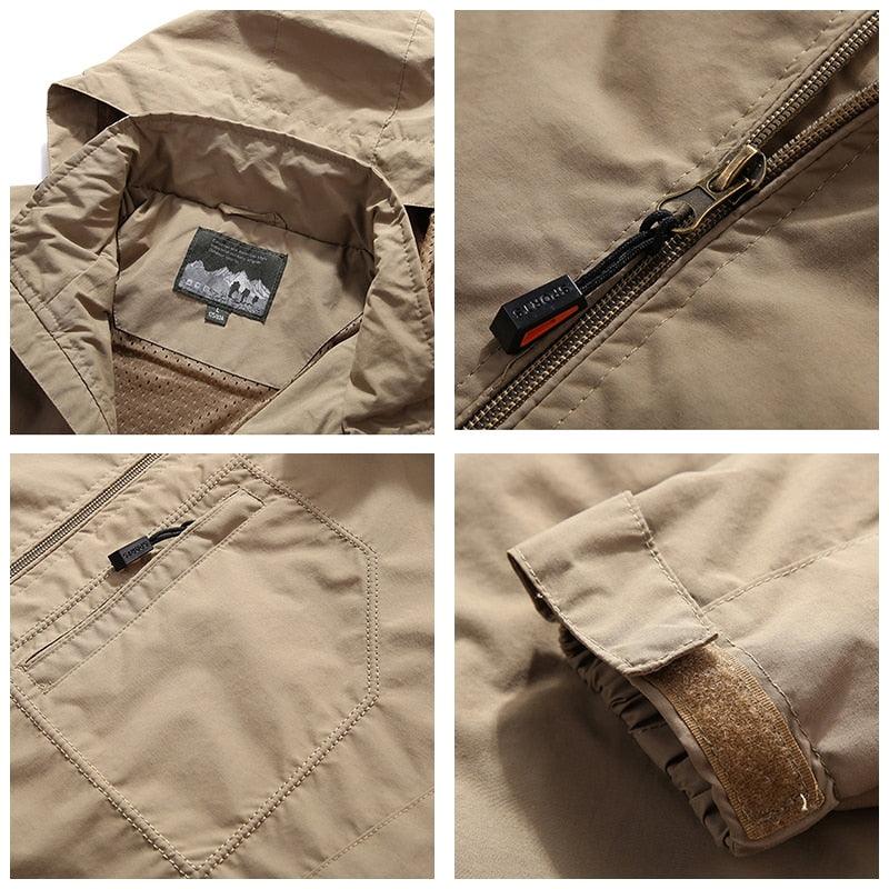 Men Outdoor Hiking Jackets Waterproof Hooded Windbreaker Coat Vintage New Fashion Design Hooded Lightweight Jacket For Men Autumn New Casual Jacket Tactical Men Jackets 5XL Stevvex