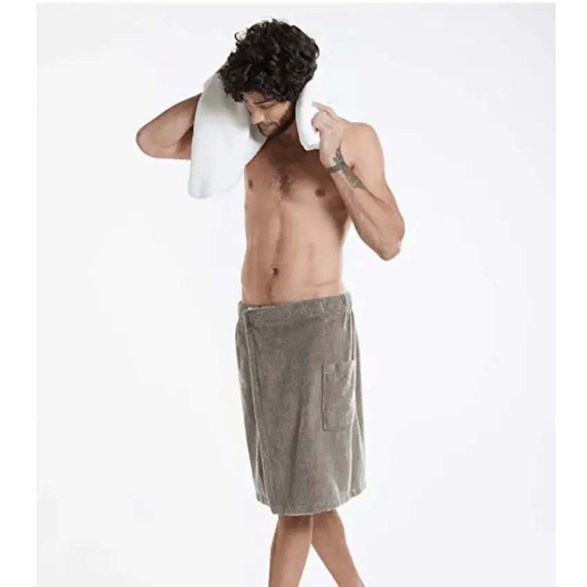 Men Plush Fleece Wrap Spa Gym Bath Wrap Solid Color Classy Design Bathrobes With Pocket Trendy Men's Bath Wrap Stevvex