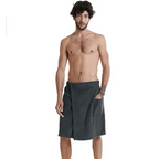 Men Plush Fleece Wrap Spa Gym Bath Wrap Solid Color Classy Design Bathrobes With Pocket Trendy Men's Bath Wrap Stevvex