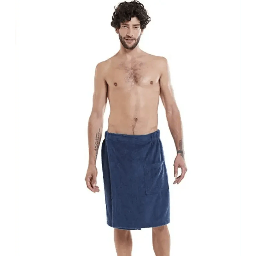 Men Plush Fleece Wrap Spa Gym Bath Wrap Solid Color Classy Design Bathrobes With Pocket Trendy Men's Bath Wrap Stevvex