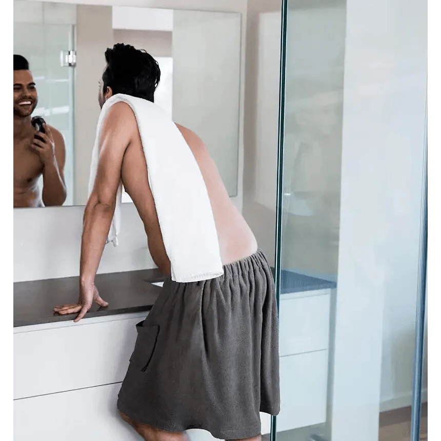 Men Plush Fleece Wrap Spa Gym Bath Wrap Solid Color Classy Design Bathrobes With Pocket Trendy Men's Bath Wrap Stevvex