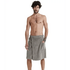 Men Plush Fleece Wrap Spa Gym Bath Wrap Solid Color Classy Design Bathrobes With Pocket Trendy Men's Bath Wrap Stevvex
