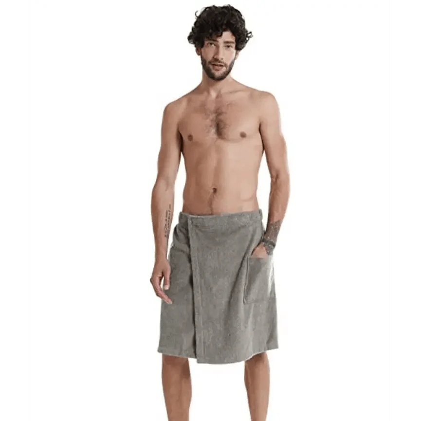 Men Plush Fleece Wrap Spa Gym Bath Wrap Solid Color Classy Design Bathrobes With Pocket Trendy Men's Bath Wrap Stevvex