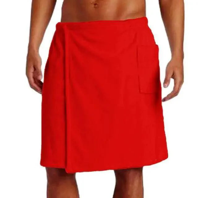 Men Plush Fleece Wrap Spa Gym Bath Wrap Solid Color Classy Design Bathrobes With Pocket Trendy Men's Bath Wrap Stevvex
