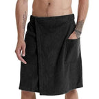 Men Plush Fleece Wrap Spa Gym Bath Wrap Solid Color Classy Design Bathrobes With Pocket Trendy Men's Bath Wrap Stevvex