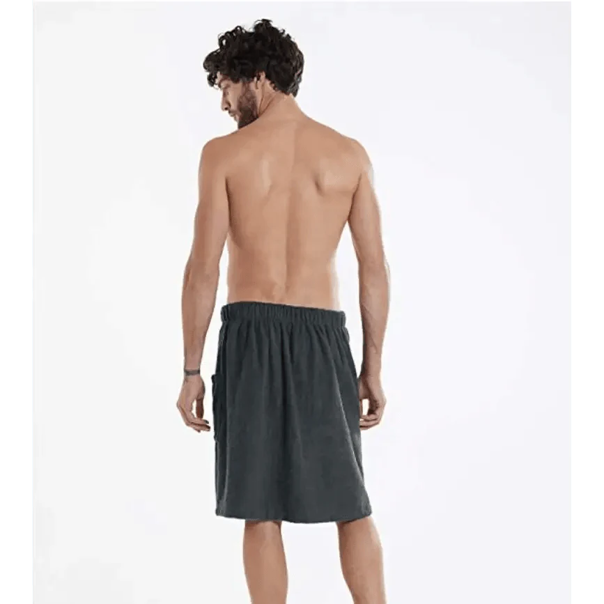 Men Plush Fleece Wrap Spa Gym Bath Wrap Solid Color Classy Design Bathrobes With Pocket Trendy Men's Bath Wrap Stevvex