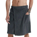 Men Plush Fleece Wrap Spa Gym Bath Wrap Solid Color Classy Design Bathrobes With Pocket Trendy Men's Bath Wrap Stevvex