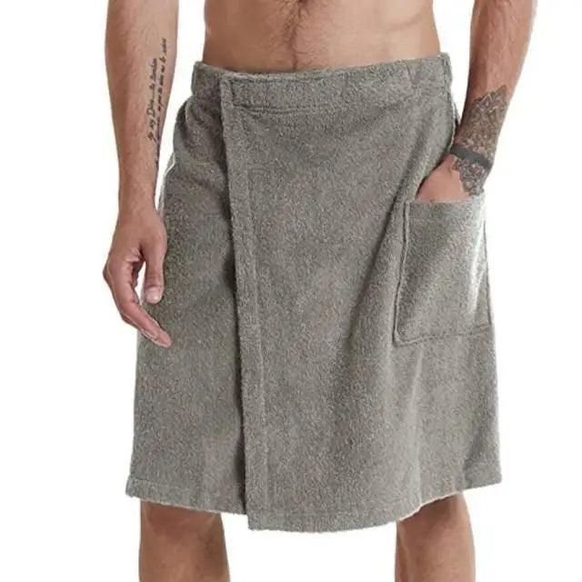 Men Plush Fleece Wrap Spa Gym Bath Wrap Solid Color Classy Design Bathrobes With Pocket Trendy Men's Bath Wrap Stevvex