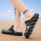 Men's Black Rubber Beach Flip Flops Sandals Wedge Flat Shoes Footwear Fashion Unisex Garden Clogs Sports Sandals Outdoor Indoor Lightweight Clogs Stevvex