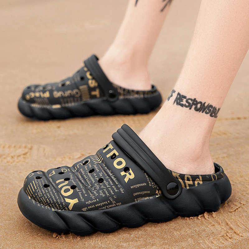 Men's Black Rubber Beach Flip Flops Sandals Wedge Flat Shoes Footwear Fashion Unisex Garden Clogs Sports Sandals Outdoor Indoor Lightweight Clogs Stevvex