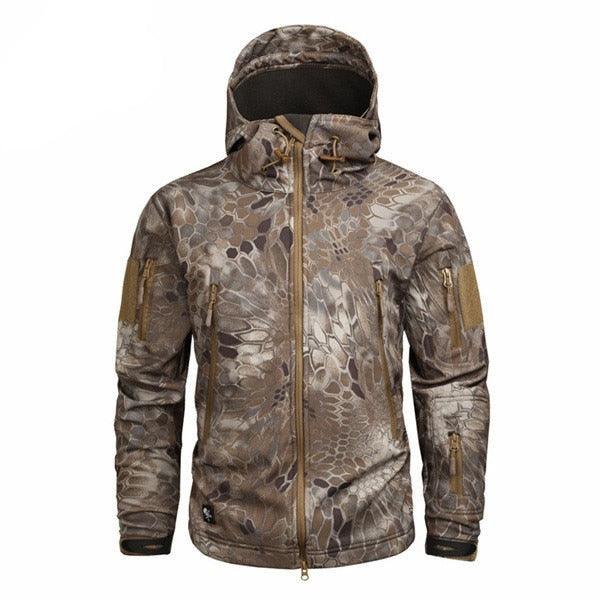 Men's Camouflage Tactical Jacket Green Camouflage Water Resistant Jacket Waterproof Windbreaker Hooded Jackets Ski Jacket Warm Winter Coats Men Soft Winter Hooded Coat Hiking Clothes Stevvex