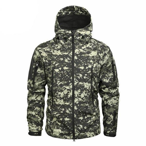 Men's Camouflage Tactical Jacket Green Camouflage Water Resistant Jacket Waterproof Windbreaker Hooded Jackets Ski Jacket Warm Winter Coats Men Soft Winter Hooded Coat Hiking Clothes Stevvex