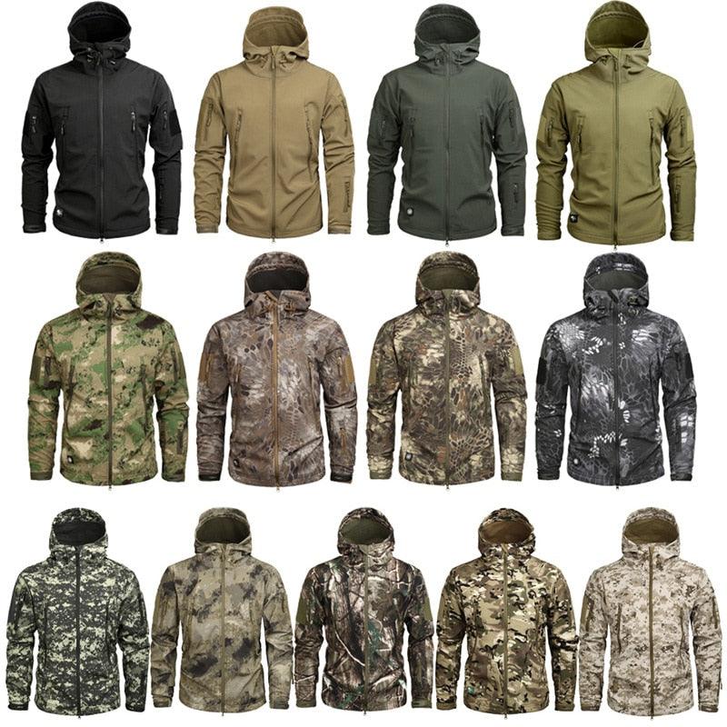 Men's Camouflage Tactical Jacket Green Camouflage Water Resistant Jacket Waterproof Windbreaker Hooded Jackets Ski Jacket Warm Winter Coats Men Soft Winter Hooded Coat Hiking Clothes Stevvex