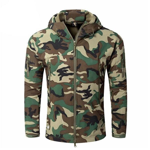 Men's Camouflage Tactical Jacket Green Camouflage Water Resistant Jacket Waterproof Windbreaker Hooded Jackets Ski Jacket Warm Winter Coats Men Soft Winter Hooded Coat Hiking Clothes Stevvex