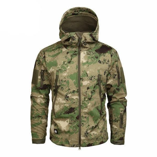 Men's Camouflage Tactical Jacket Green Camouflage Water Resistant Jacket Waterproof Windbreaker Hooded Jackets Ski Jacket Warm Winter Coats Men Soft Winter Hooded Coat Hiking Clothes Stevvex
