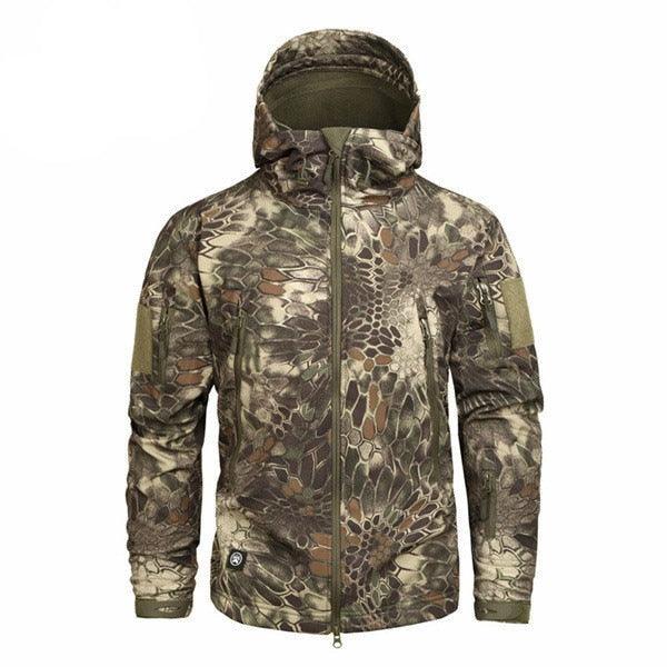 Men's Camouflage Tactical Jacket Green Camouflage Water Resistant Jacket Waterproof Windbreaker Hooded Jackets Ski Jacket Warm Winter Coats Men Soft Winter Hooded Coat Hiking Clothes Stevvex