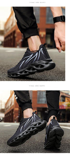 Men's Flame Printed Sneakers Flying Weave Sports Comfortable Running Outdoor Men Athletic Shoes Breathable Casual Sports High Quality Sport Design Sneaker