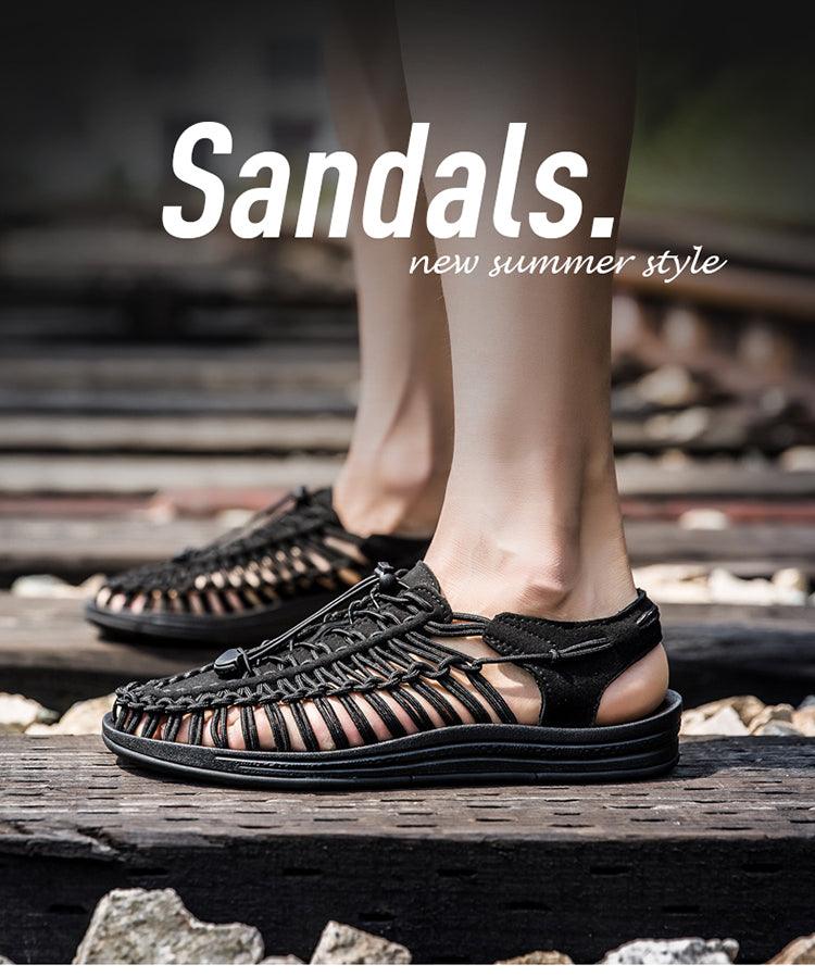 Men's High-Quality Hand-Woven Espadrilles Outdoor Summer Sandals Soft Non-slip Hiking Beach Platform Sandals Summer Strap Anti-Skidding Walking Water Shoes Comfortable Athletic Espadrilles For Beach Stevvex