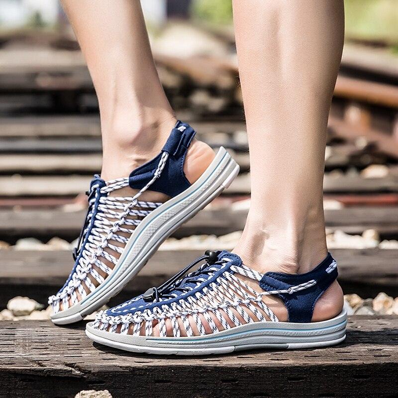 Men's High-Quality Hand-Woven Espadrilles Outdoor Summer Sandals Soft Non-slip Hiking Beach Platform Sandals Summer Strap Anti-Skidding Walking Water Shoes Comfortable Athletic Espadrilles For Beach Stevvex